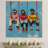 Colorful Trio on Swings Hand Painted Urban Art Bold and Playful Contemporary Scene Perfect for Home Wall Decor Living Room Bedroom Office or Creative Gift on Ready to Hang 1.5" Thick Canvas Wrap, Floating Framed Canvas, Flat Rolled Canvas